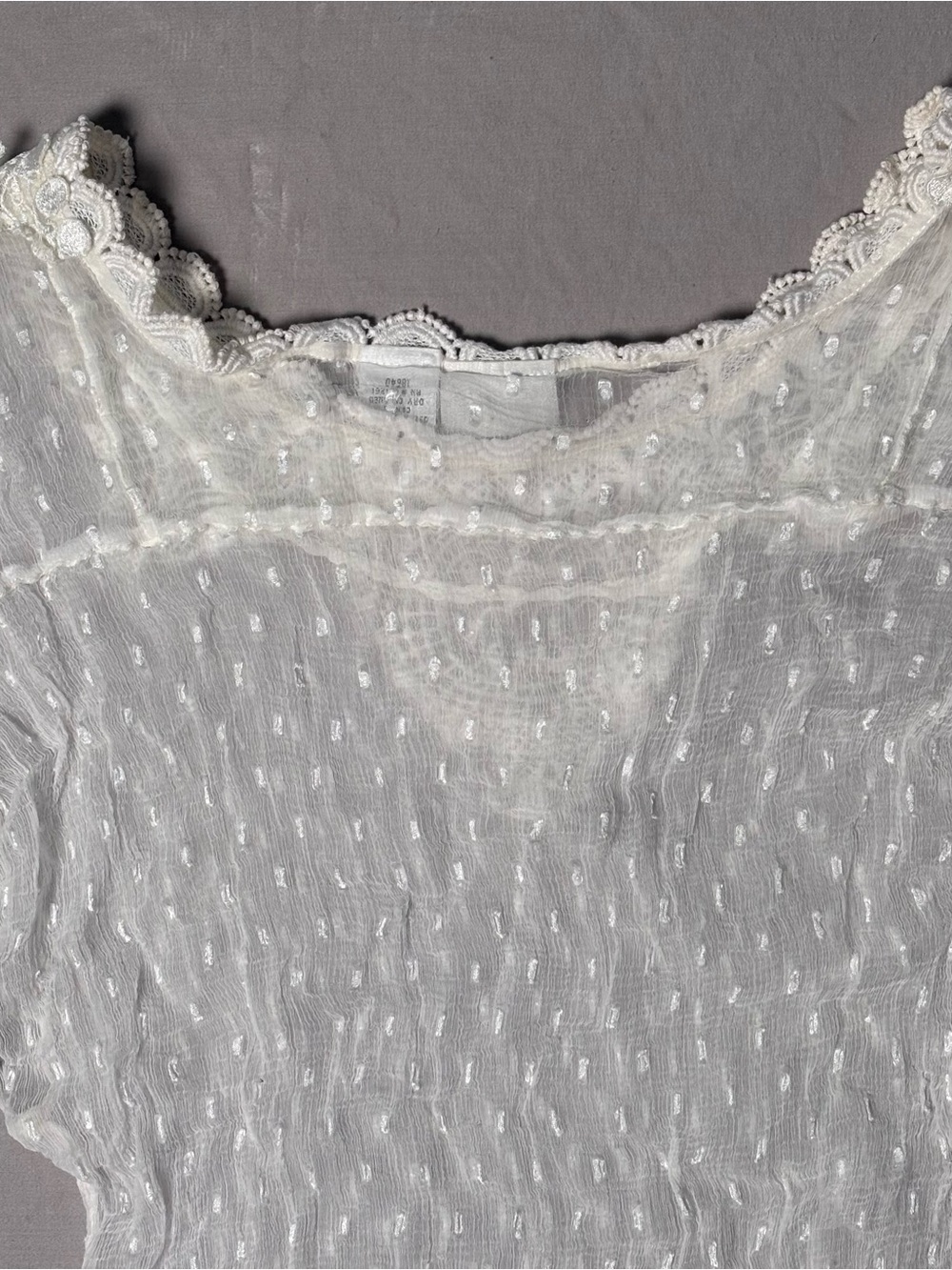 Newport News White Lace-Yoke Dot Sheer Blouse - Picture 10 of 11